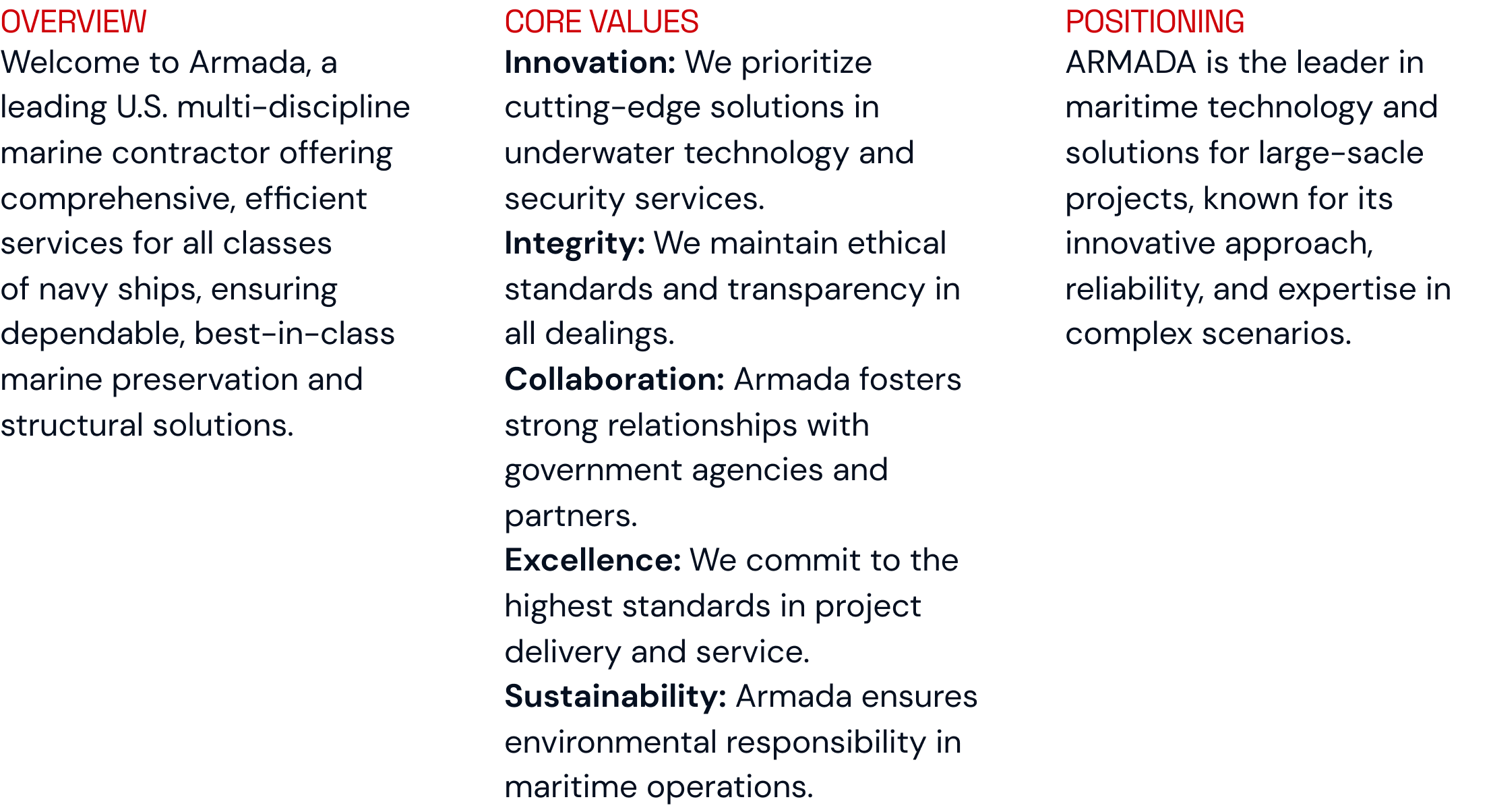 Armada — mission, core values and positioning